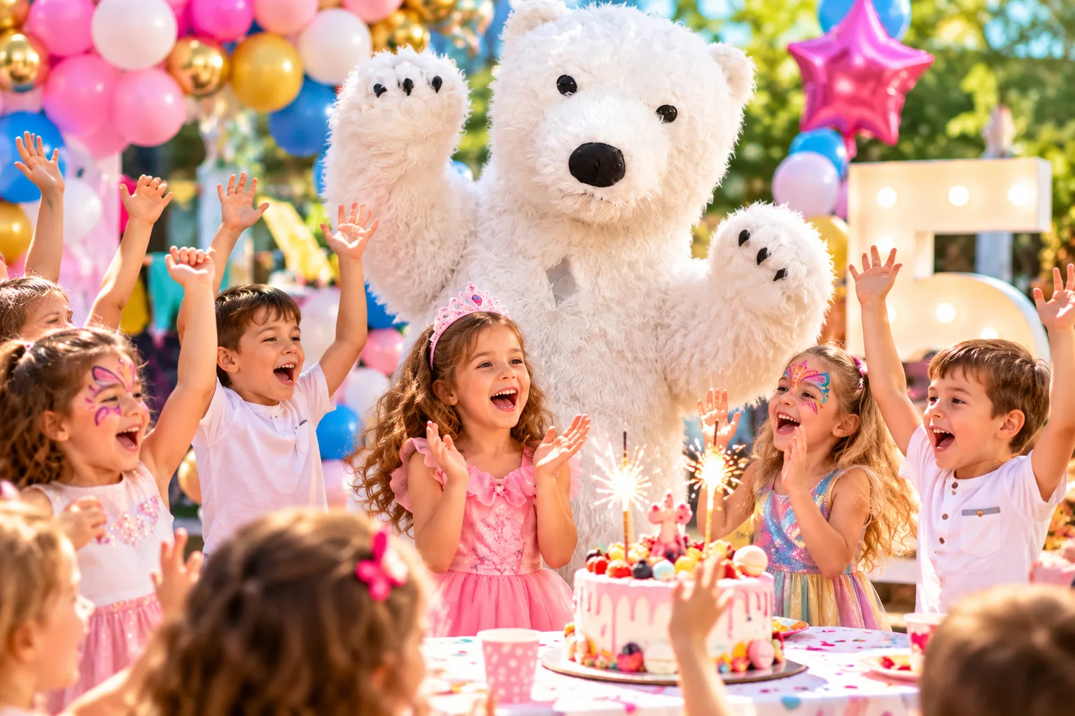 An entertainer in character at a children's birthday party